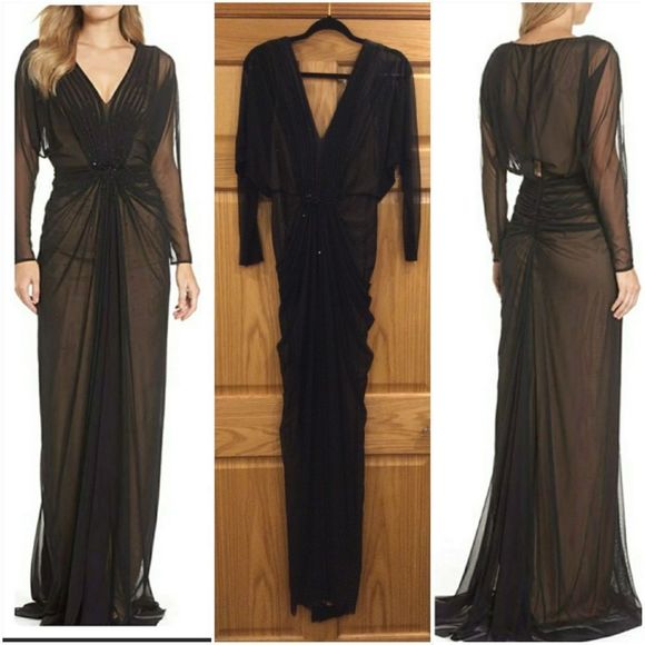 Tadashi Shoji Long Sleeve Ruched Gown - Picture 3 of 15